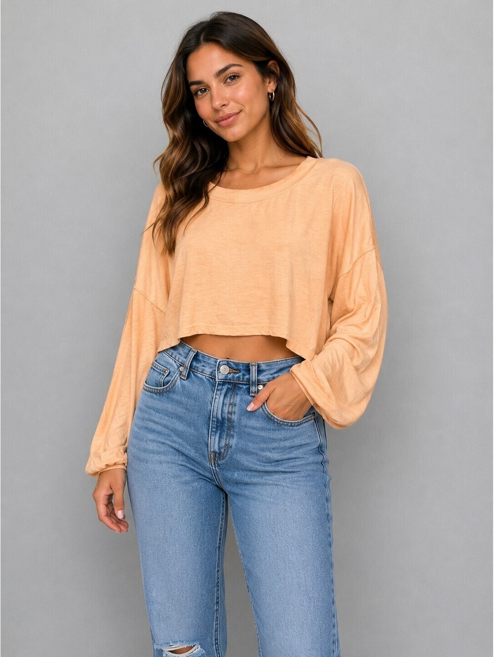 Out From Under Urban Outfitters Small Peach Oversized Cropped Long Sleeve